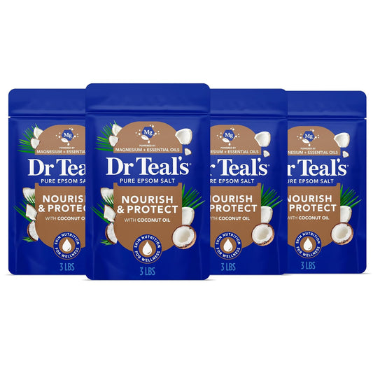 Epsom Salt Magnesium Soak, Nourish & Protect with Coconut Oil, 3 lbs (Pack of 4)