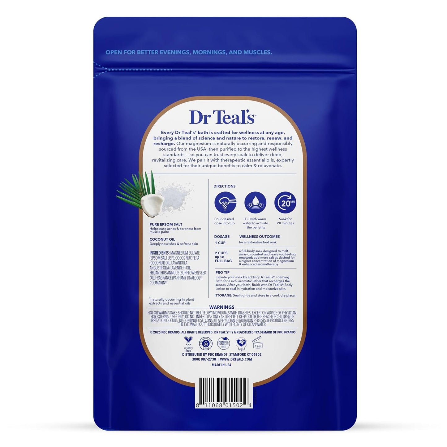 Epsom Salt Magnesium Soak, Nourish & Protect with Coconut Oil, 3 lbs (Pack of 4)
