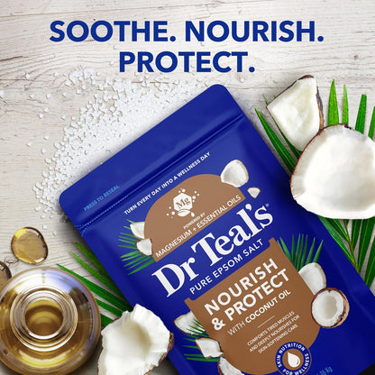 Epsom Salt Magnesium Soak, Nourish & Protect with Coconut Oil, 3 lbs (Pack of 4)