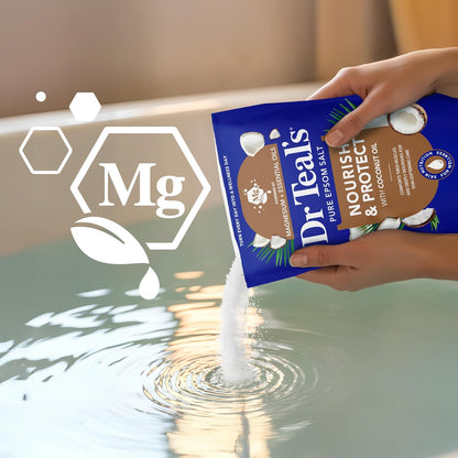 Epsom Salt Magnesium Soak, Nourish & Protect with Coconut Oil, 3 lbs (Pack of 4)