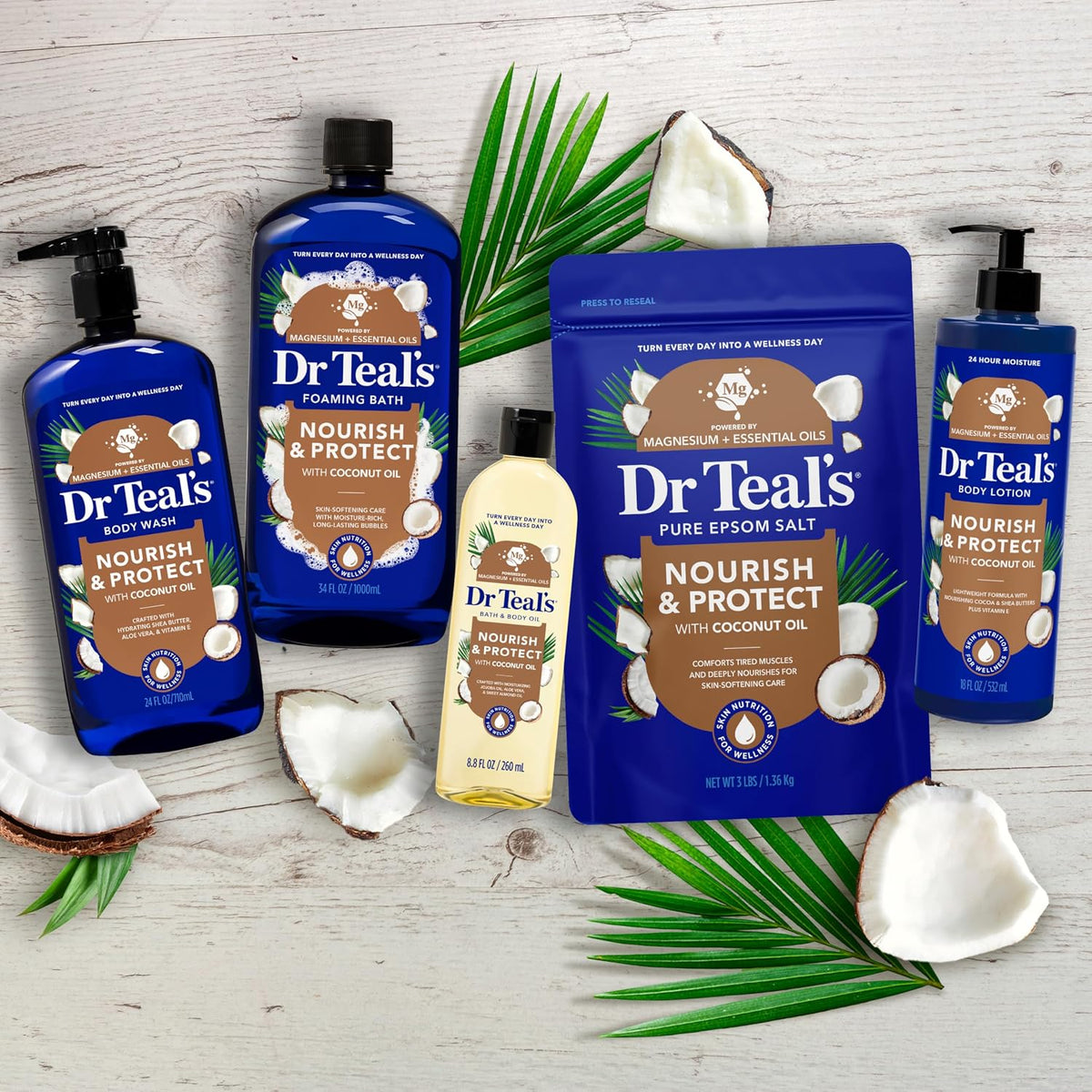 Epsom Salt Magnesium Soak, Nourish & Protect with Coconut Oil, 3 lbs (Pack of 4)