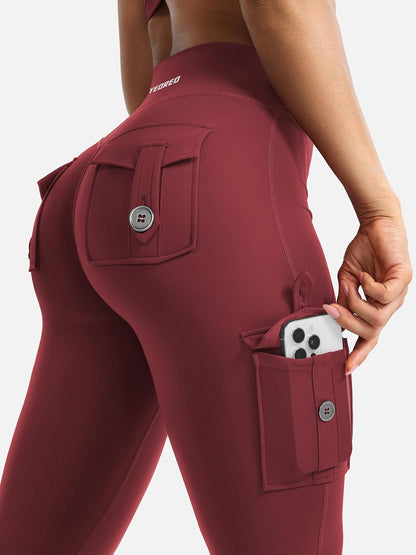 CoreFlex Women Workout Flare Leggings with Pockets Hidden Scrunch High Waisted Cargo Gym Yoga No Front Seam Leggings
