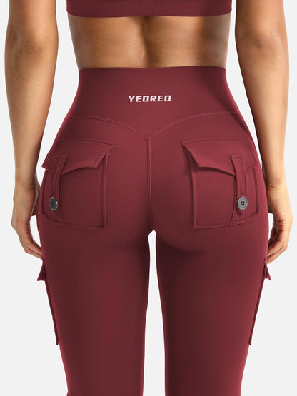 CoreFlex Women Workout Flare Leggings with Pockets Hidden Scrunch High Waisted Cargo Gym Yoga No Front Seam Leggings