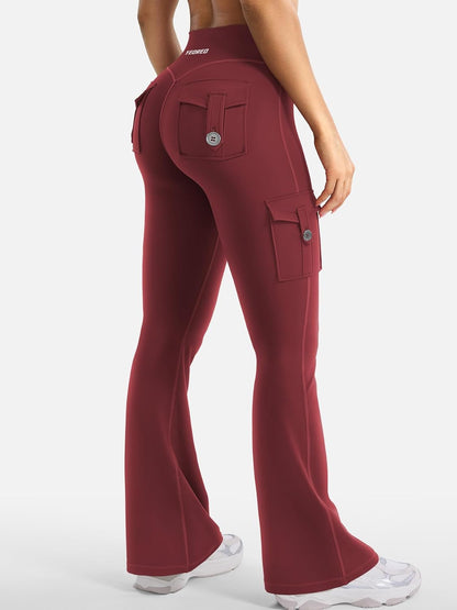 CoreFlex Women Workout Flare Leggings with Pockets Hidden Scrunch High Waisted Cargo Gym Yoga No Front Seam Leggings