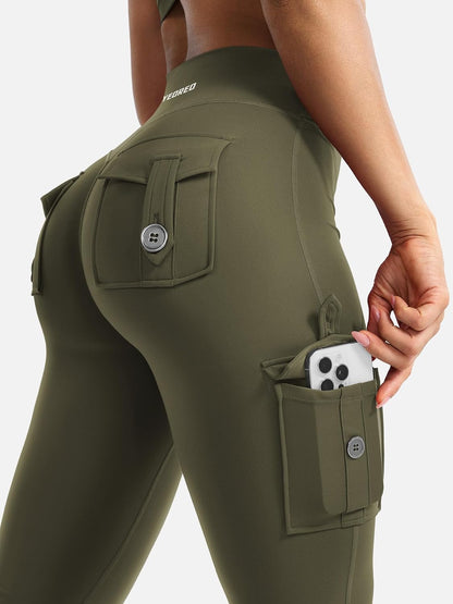 CoreFlex Women Workout Flare Leggings with Pockets Hidden Scrunch High Waisted Cargo Gym Yoga No Front Seam Leggings