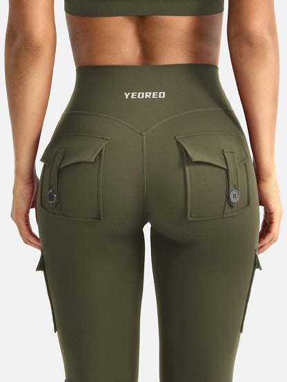 CoreFlex Women Workout Flare Leggings with Pockets Hidden Scrunch High Waisted Cargo Gym Yoga No Front Seam Leggings