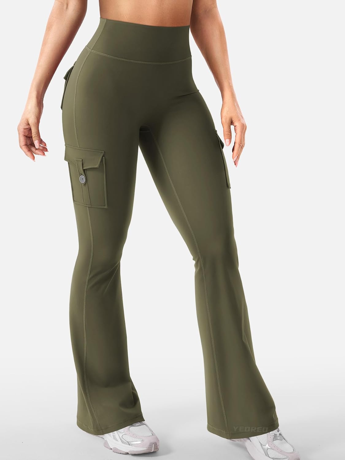 CoreFlex Women Workout Flare Leggings with Pockets Hidden Scrunch High Waisted Cargo Gym Yoga No Front Seam Leggings