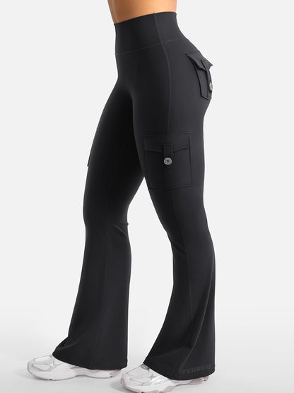 CoreFlex Women Workout Flare Leggings with Pockets Hidden Scrunch High Waisted Cargo Gym Yoga No Front Seam Leggings