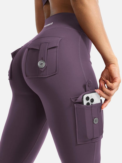 CoreFlex Women Workout Flare Leggings with Pockets Hidden Scrunch High Waisted Cargo Gym Yoga No Front Seam Leggings