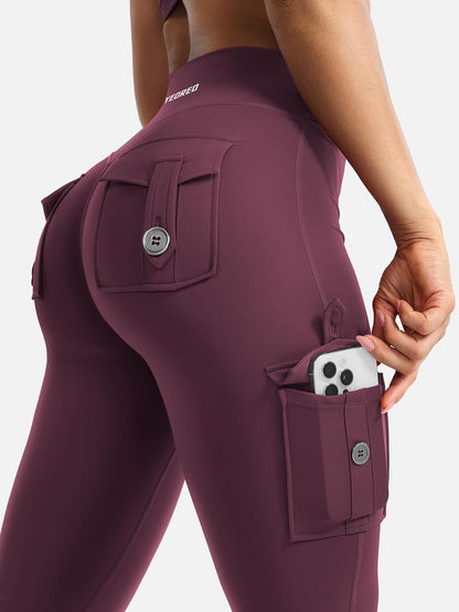 CoreFlex Women Workout Flare Leggings with Pockets Hidden Scrunch High Waisted Cargo Gym Yoga No Front Seam Leggings