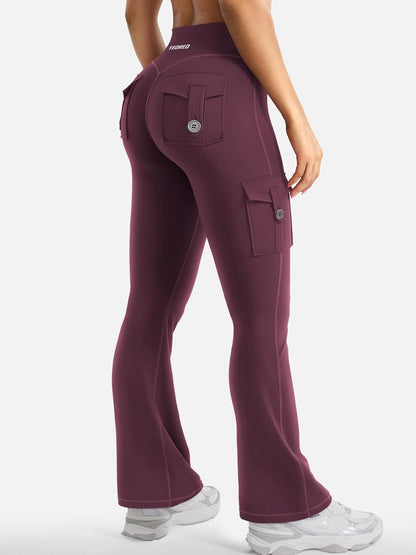 CoreFlex Women Workout Flare Leggings with Pockets Hidden Scrunch High Waisted Cargo Gym Yoga No Front Seam Leggings