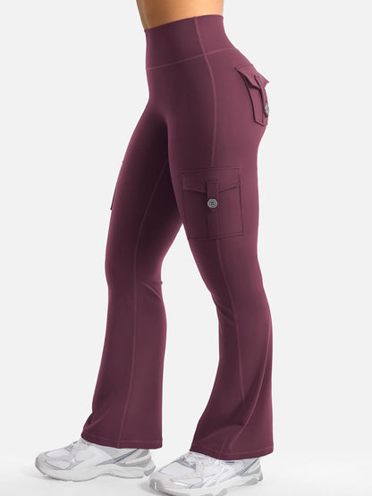 CoreFlex Women Workout Flare Leggings with Pockets Hidden Scrunch High Waisted Cargo Gym Yoga No Front Seam Leggings