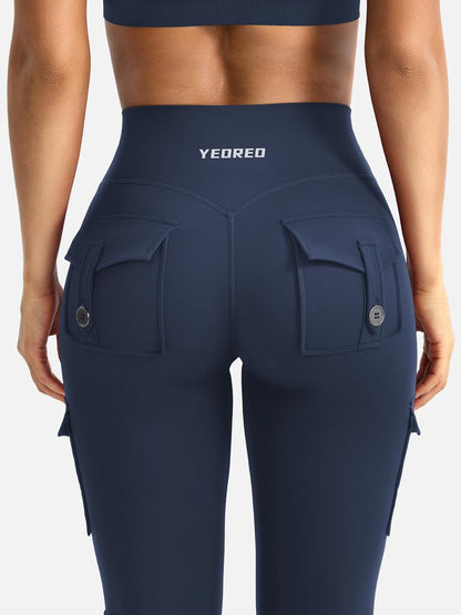 CoreFlex Women Workout Flare Leggings with Pockets Hidden Scrunch High Waisted Cargo Gym Yoga No Front Seam Leggings