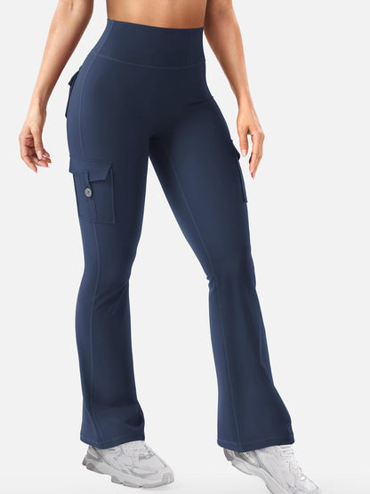 CoreFlex Women Workout Flare Leggings with Pockets Hidden Scrunch High Waisted Cargo Gym Yoga No Front Seam Leggings