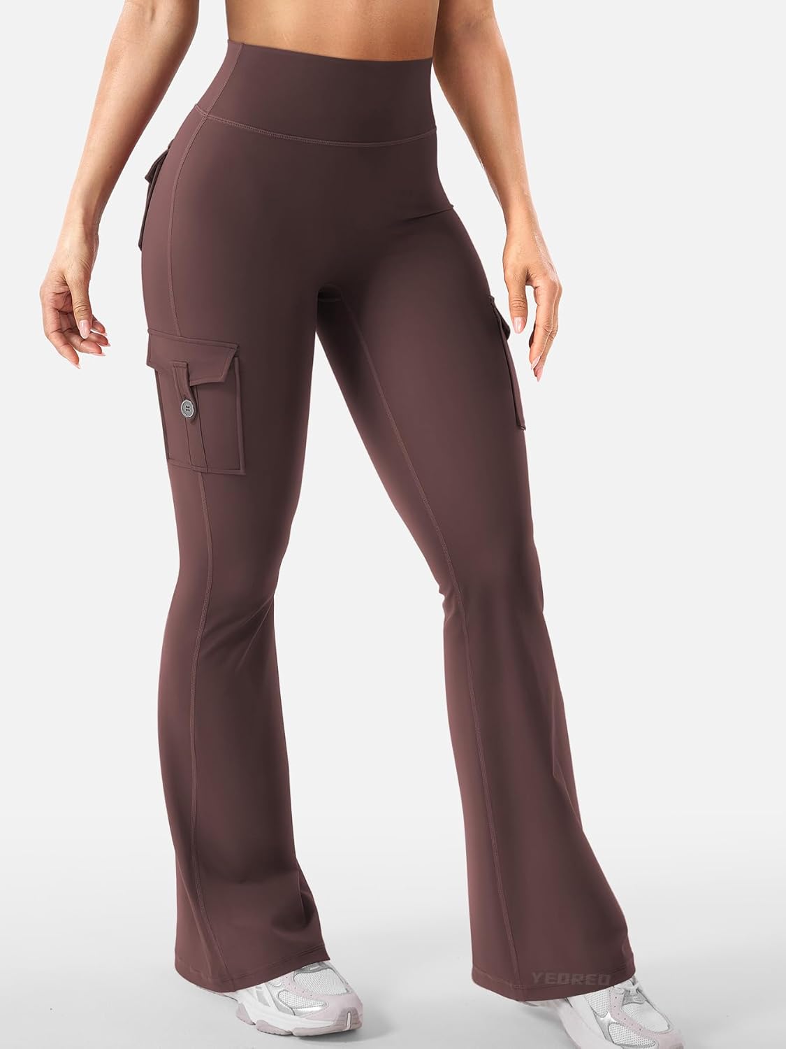 CoreFlex Women Workout Flare Leggings with Pockets Hidden Scrunch High Waisted Cargo Gym Yoga No Front Seam Leggings