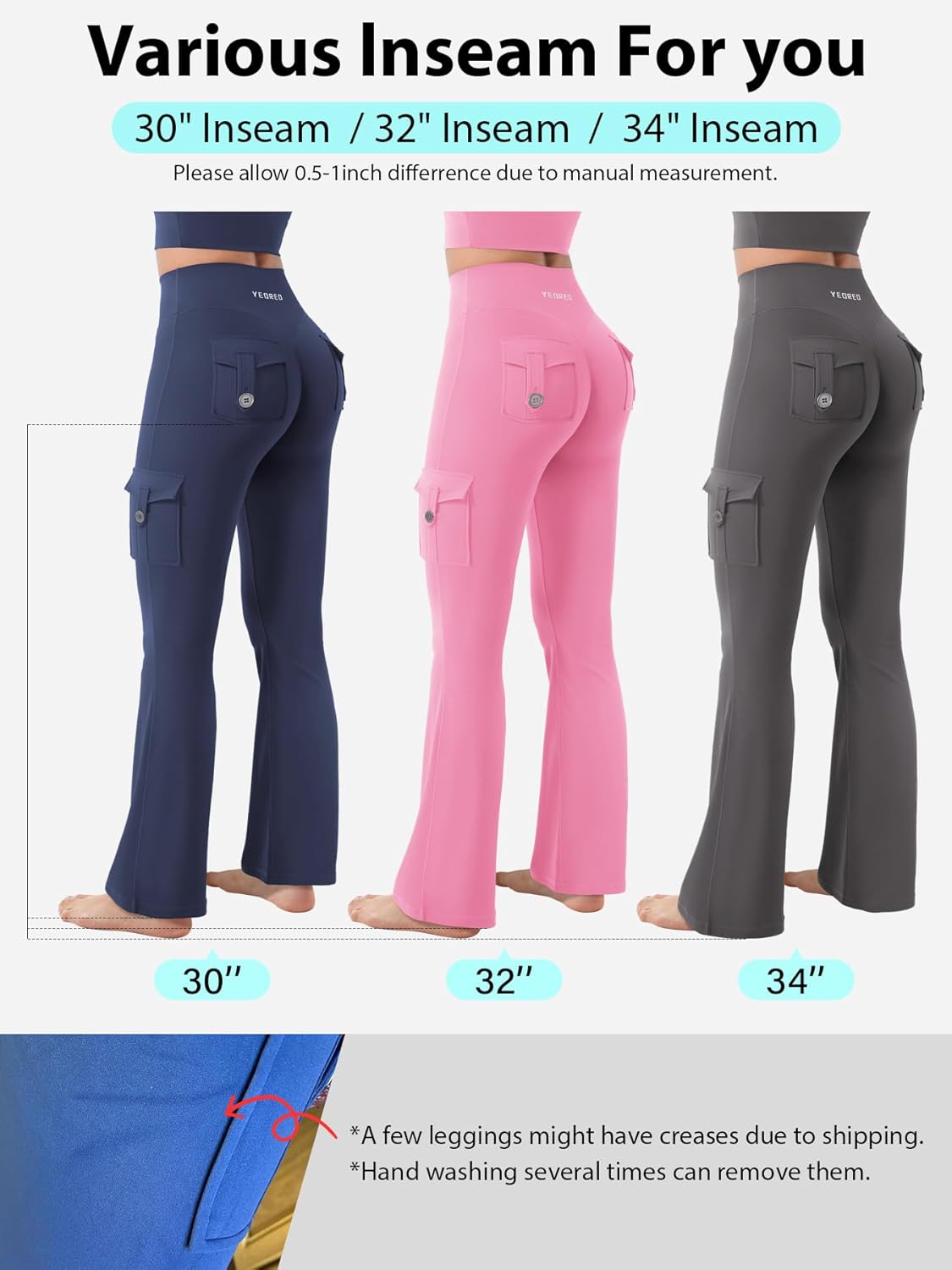 CoreFlex Women Workout Flare Leggings with Pockets Hidden Scrunch High Waisted Cargo Gym Yoga No Front Seam Leggings