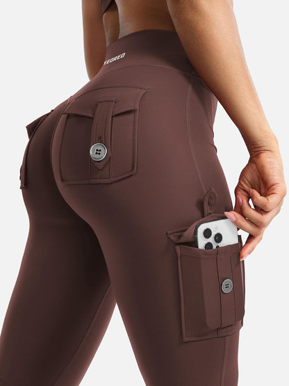 CoreFlex Women Workout Flare Leggings with Pockets Hidden Scrunch High Waisted Cargo Gym Yoga No Front Seam Leggings