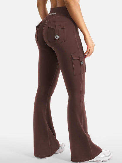 CoreFlex Women Workout Flare Leggings with Pockets Hidden Scrunch High Waisted Cargo Gym Yoga No Front Seam Leggings