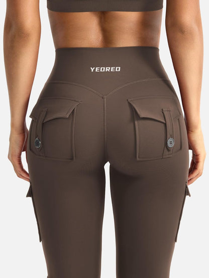 CoreFlex Women Workout Flare Leggings with Pockets Hidden Scrunch High Waisted Cargo Gym Yoga No Front Seam Leggings