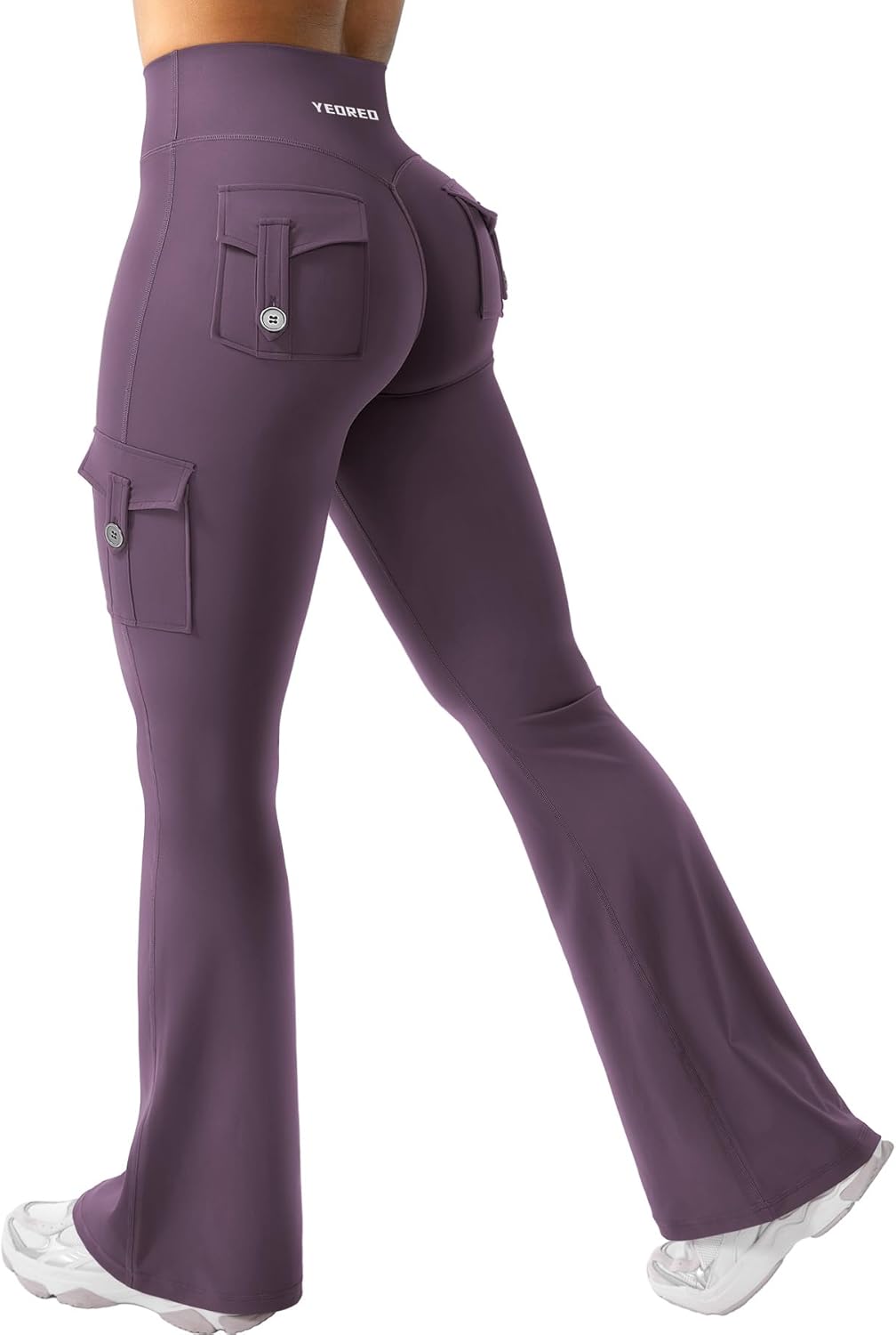 CoreFlex Women Workout Flare Leggings with Pockets Hidden Scrunch High Waisted Cargo Gym Yoga No Front Seam Leggings