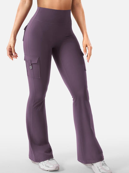 CoreFlex Women Workout Flare Leggings with Pockets Hidden Scrunch High Waisted Cargo Gym Yoga No Front Seam Leggings