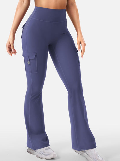 CoreFlex Women Workout Flare Leggings with Pockets Hidden Scrunch High Waisted Cargo Gym Yoga No Front Seam Leggings