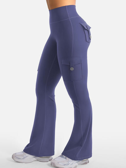 CoreFlex Women Workout Flare Leggings with Pockets Hidden Scrunch High Waisted Cargo Gym Yoga No Front Seam Leggings