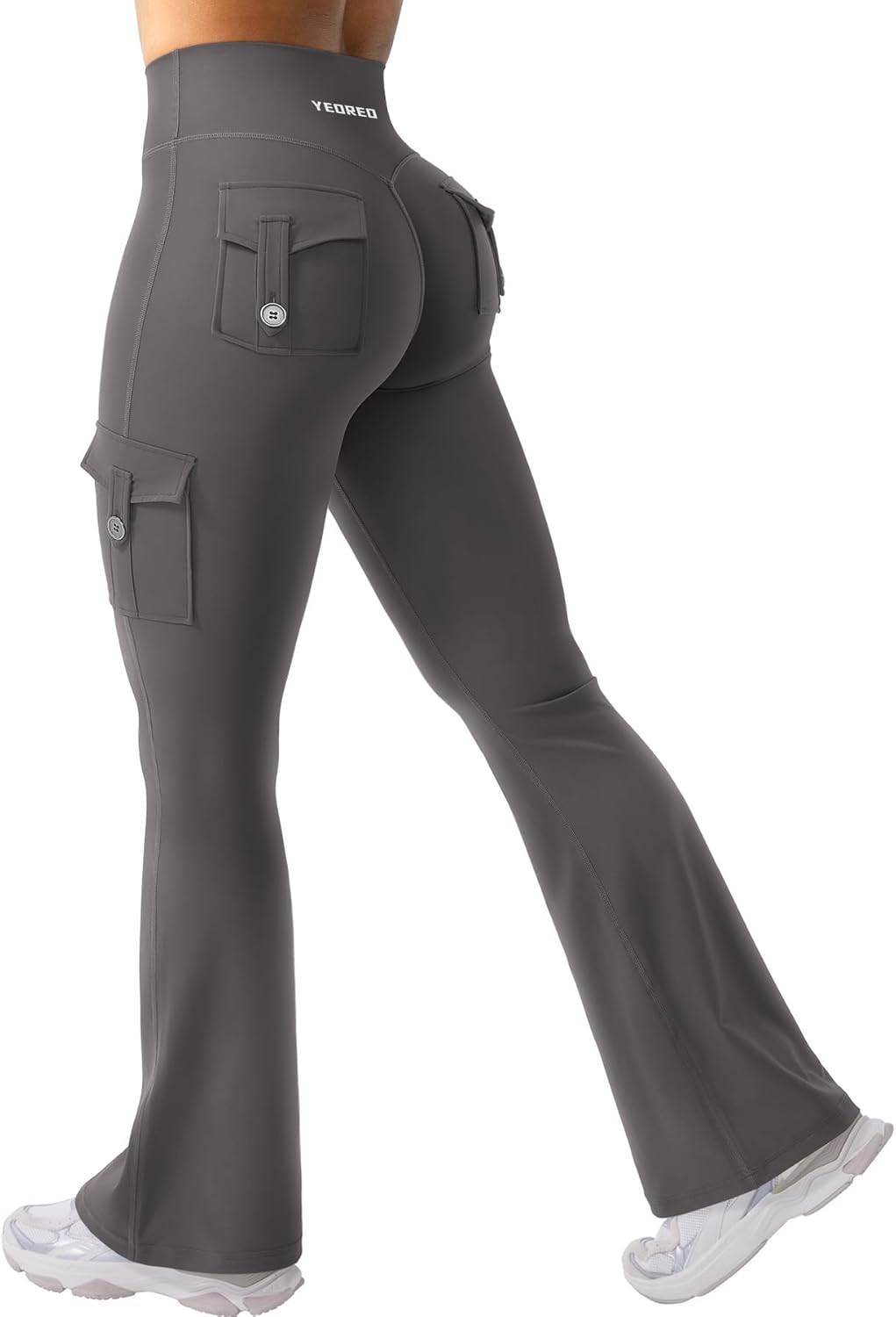 CoreFlex Women Workout Flare Leggings with Pockets Hidden Scrunch High Waisted Cargo Gym Yoga No Front Seam Leggings