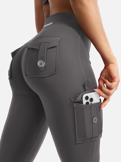 CoreFlex Women Workout Flare Leggings with Pockets Hidden Scrunch High Waisted Cargo Gym Yoga No Front Seam Leggings