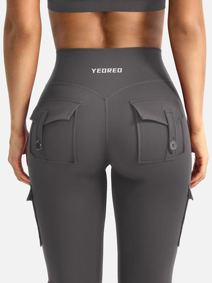 CoreFlex Women Workout Flare Leggings with Pockets Hidden Scrunch High Waisted Cargo Gym Yoga No Front Seam Leggings