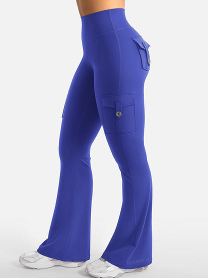 CoreFlex Women Workout Flare Leggings with Pockets Hidden Scrunch High Waisted Cargo Gym Yoga No Front Seam Leggings