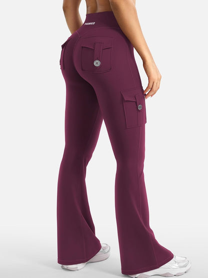 CoreFlex Women Workout Flare Leggings with Pockets Hidden Scrunch High Waisted Cargo Gym Yoga No Front Seam Leggings