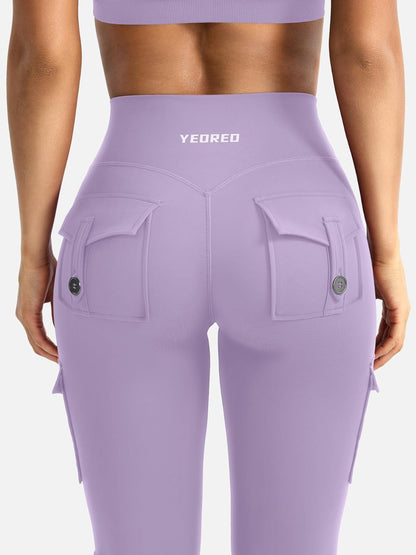 CoreFlex Women Workout Flare Leggings with Pockets Hidden Scrunch High Waisted Cargo Gym Yoga No Front Seam Leggings