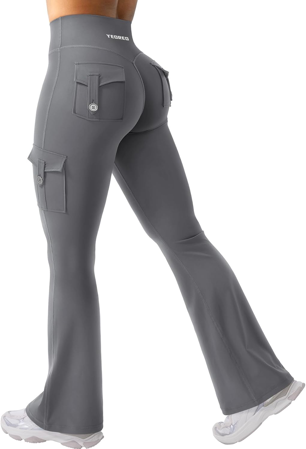 CoreFlex Women Workout Flare Leggings with Pockets Hidden Scrunch High Waisted Cargo Gym Yoga No Front Seam Leggings