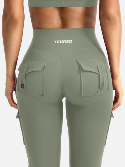 CoreFlex Women Workout Flare Leggings with Pockets Hidden Scrunch High Waisted Cargo Gym Yoga No Front Seam Leggings