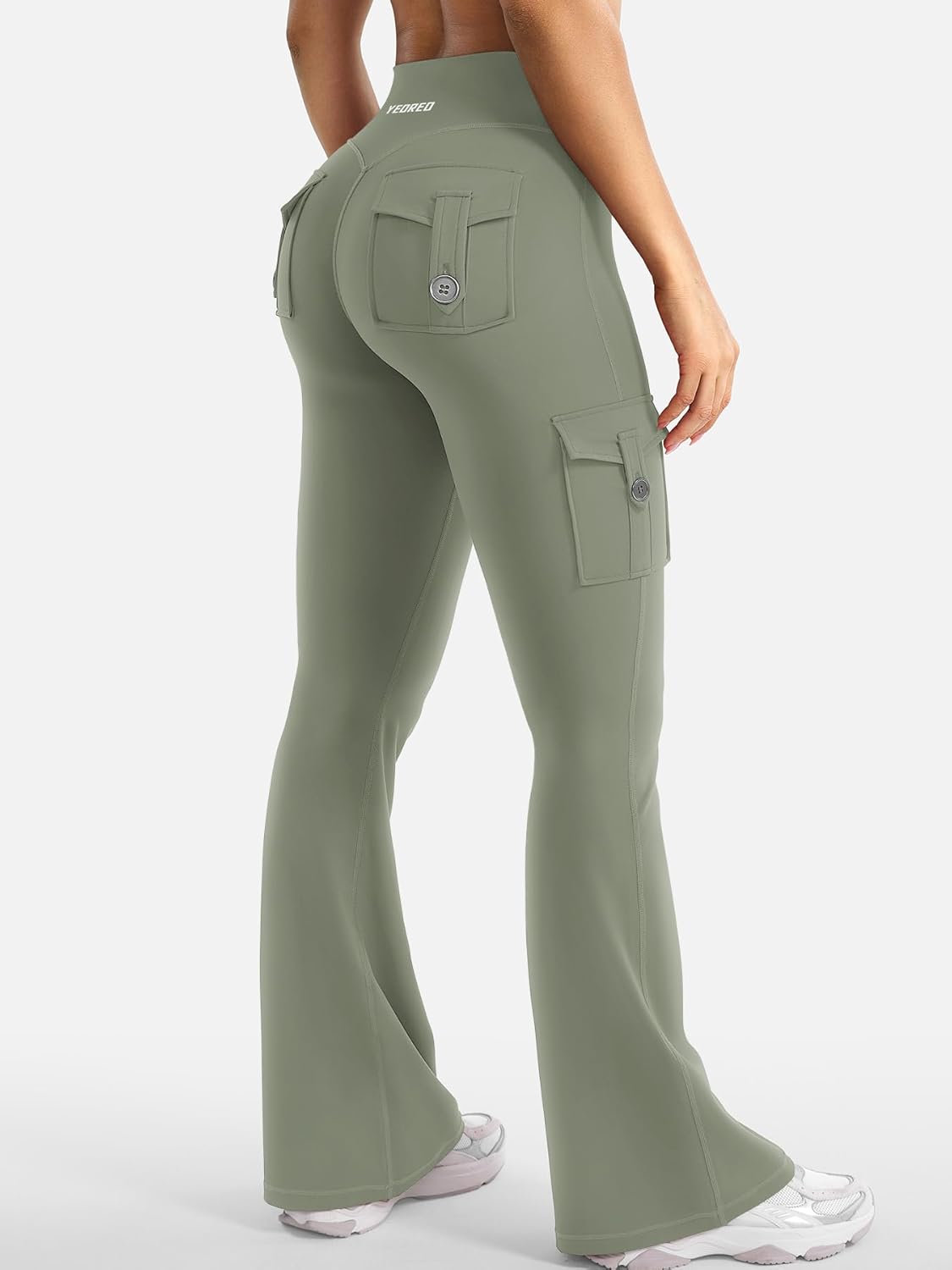 CoreFlex Women Workout Flare Leggings with Pockets Hidden Scrunch High Waisted Cargo Gym Yoga No Front Seam Leggings