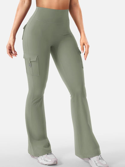 CoreFlex Women Workout Flare Leggings with Pockets Hidden Scrunch High Waisted Cargo Gym Yoga No Front Seam Leggings