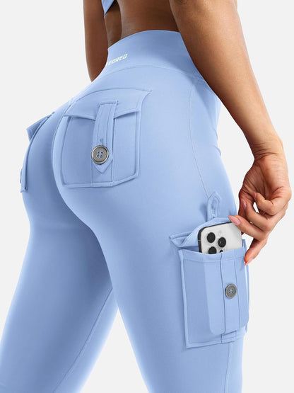 CoreFlex Women Workout Flare Leggings with Pockets Hidden Scrunch High Waisted Cargo Gym Yoga No Front Seam Leggings