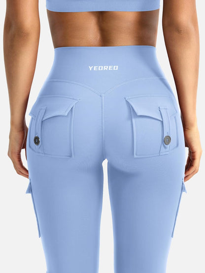 CoreFlex Women Workout Flare Leggings with Pockets Hidden Scrunch High Waisted Cargo Gym Yoga No Front Seam Leggings