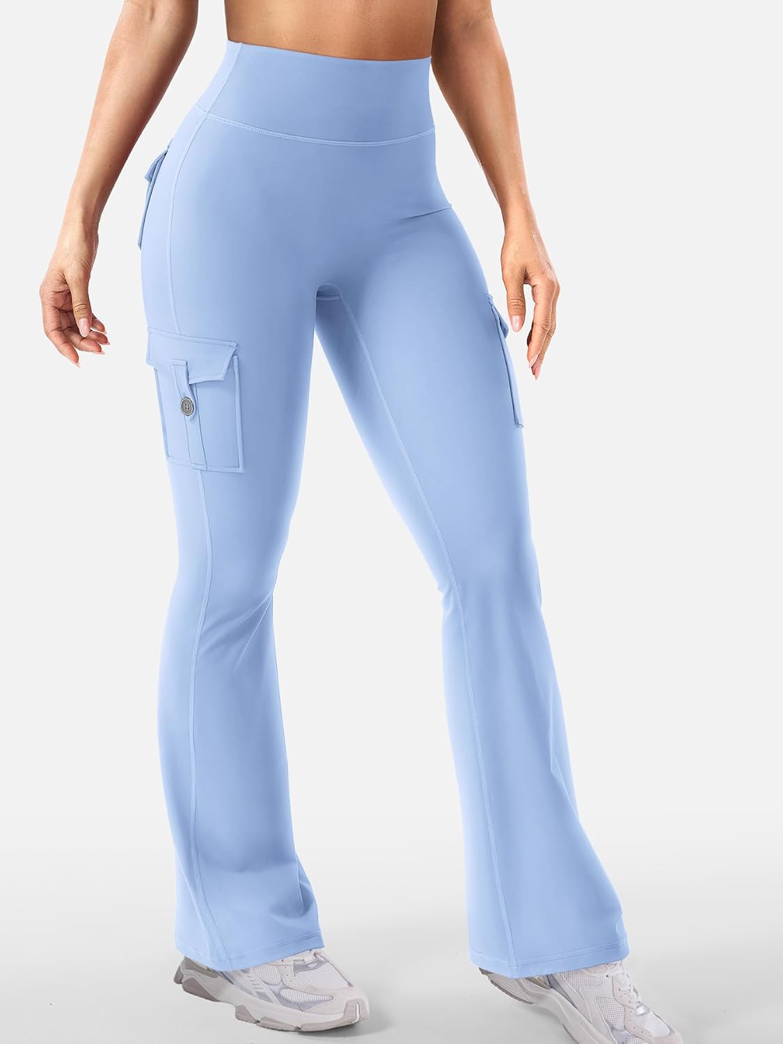 CoreFlex Women Workout Flare Leggings with Pockets Hidden Scrunch High Waisted Cargo Gym Yoga No Front Seam Leggings