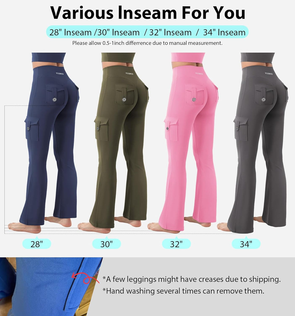 CoreFlex Women Workout Flare Leggings with Pockets Hidden Scrunch High Waisted Cargo Gym Yoga No Front Seam Leggings