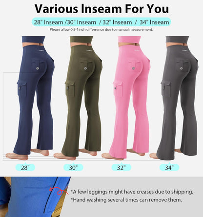 CoreFlex Women Workout Flare Leggings with Pockets Hidden Scrunch High Waisted Cargo Gym Yoga No Front Seam Leggings