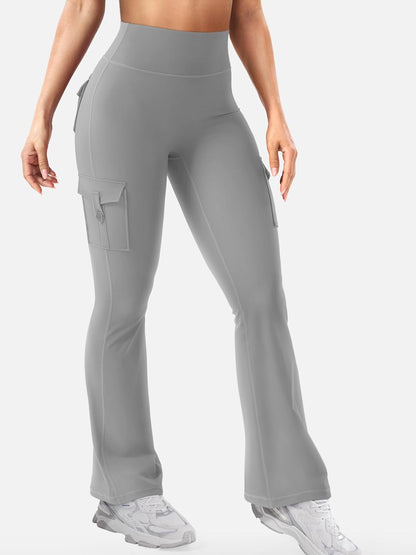 CoreFlex Women Workout Flare Leggings with Pockets Hidden Scrunch High Waisted Cargo Gym Yoga No Front Seam Leggings