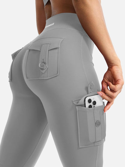CoreFlex Women Workout Flare Leggings with Pockets Hidden Scrunch High Waisted Cargo Gym Yoga No Front Seam Leggings
