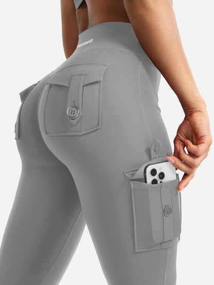 CoreFlex Women Workout Flare Leggings with Pockets Hidden Scrunch High Waisted Cargo Gym Yoga No Front Seam Leggings