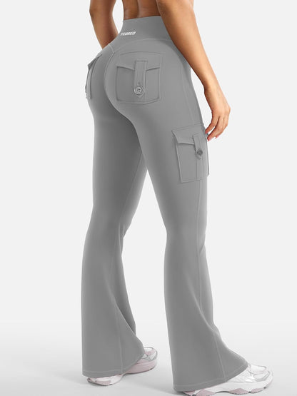 CoreFlex Women Workout Flare Leggings with Pockets Hidden Scrunch High Waisted Cargo Gym Yoga No Front Seam Leggings