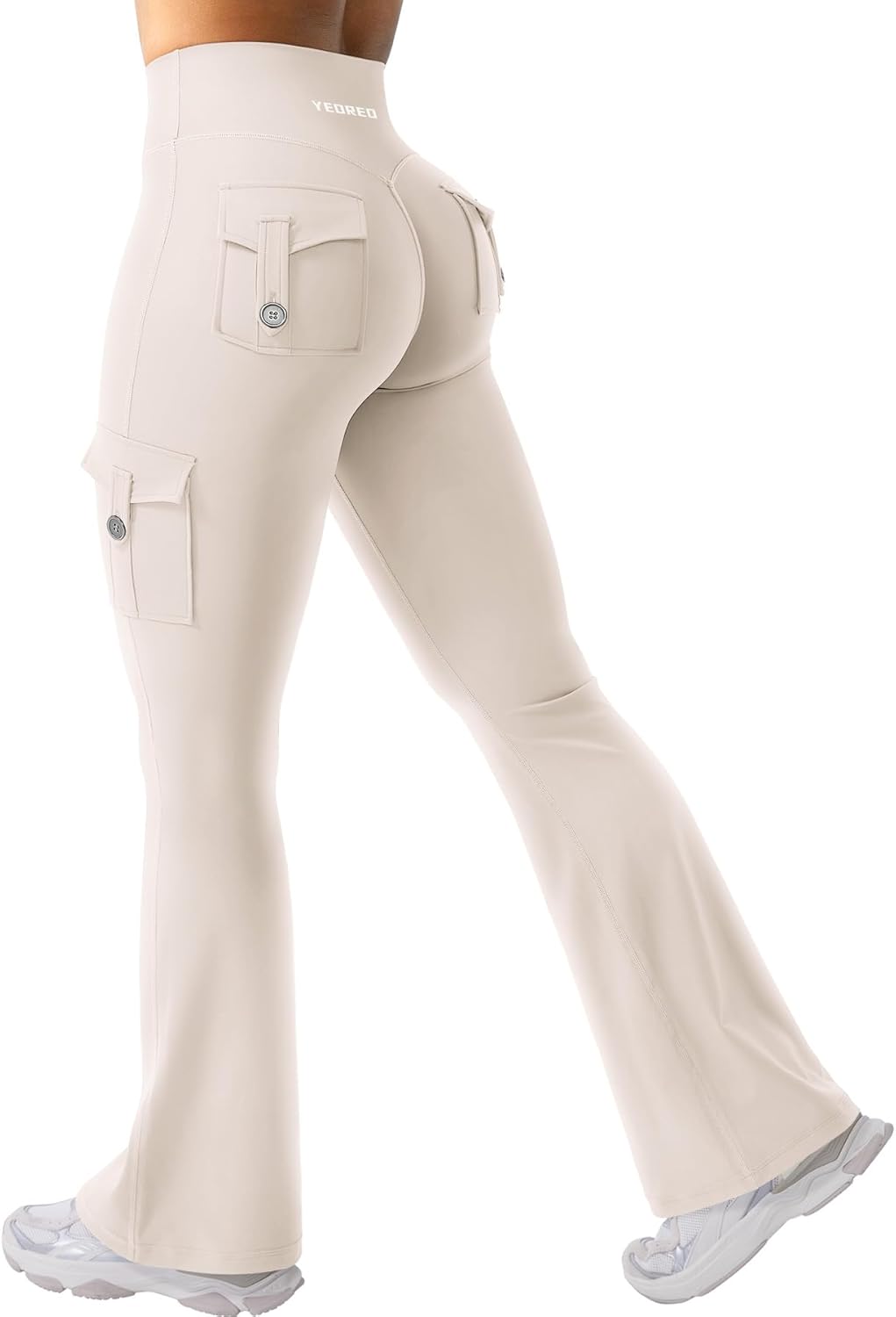 CoreFlex Women Workout Flare Leggings with Pockets Hidden Scrunch High Waisted Cargo Gym Yoga No Front Seam Leggings