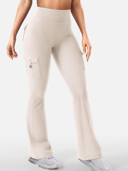 CoreFlex Women Workout Flare Leggings with Pockets Hidden Scrunch High Waisted Cargo Gym Yoga No Front Seam Leggings