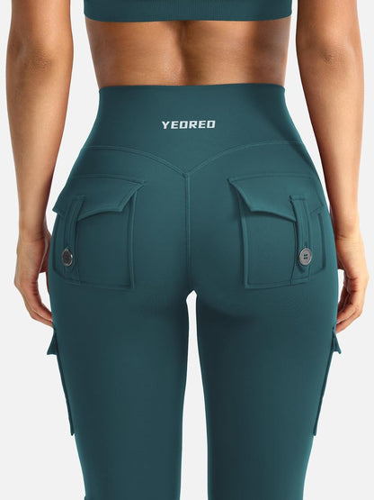 CoreFlex Women Workout Flare Leggings with Pockets Hidden Scrunch High Waisted Cargo Gym Yoga No Front Seam Leggings