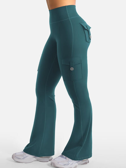 CoreFlex Women Workout Flare Leggings with Pockets Hidden Scrunch High Waisted Cargo Gym Yoga No Front Seam Leggings
